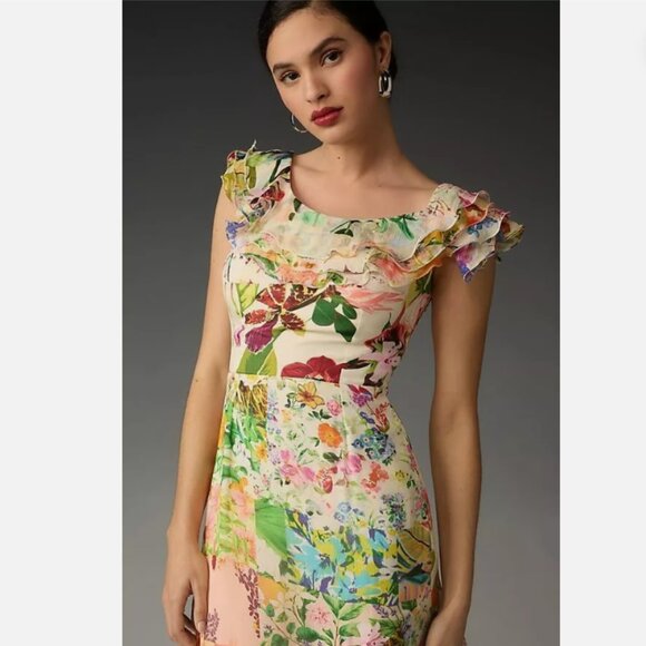 Brand New Mandira Wirk Asymmetrical Floral Midi Dress - Picture 10 of 11
